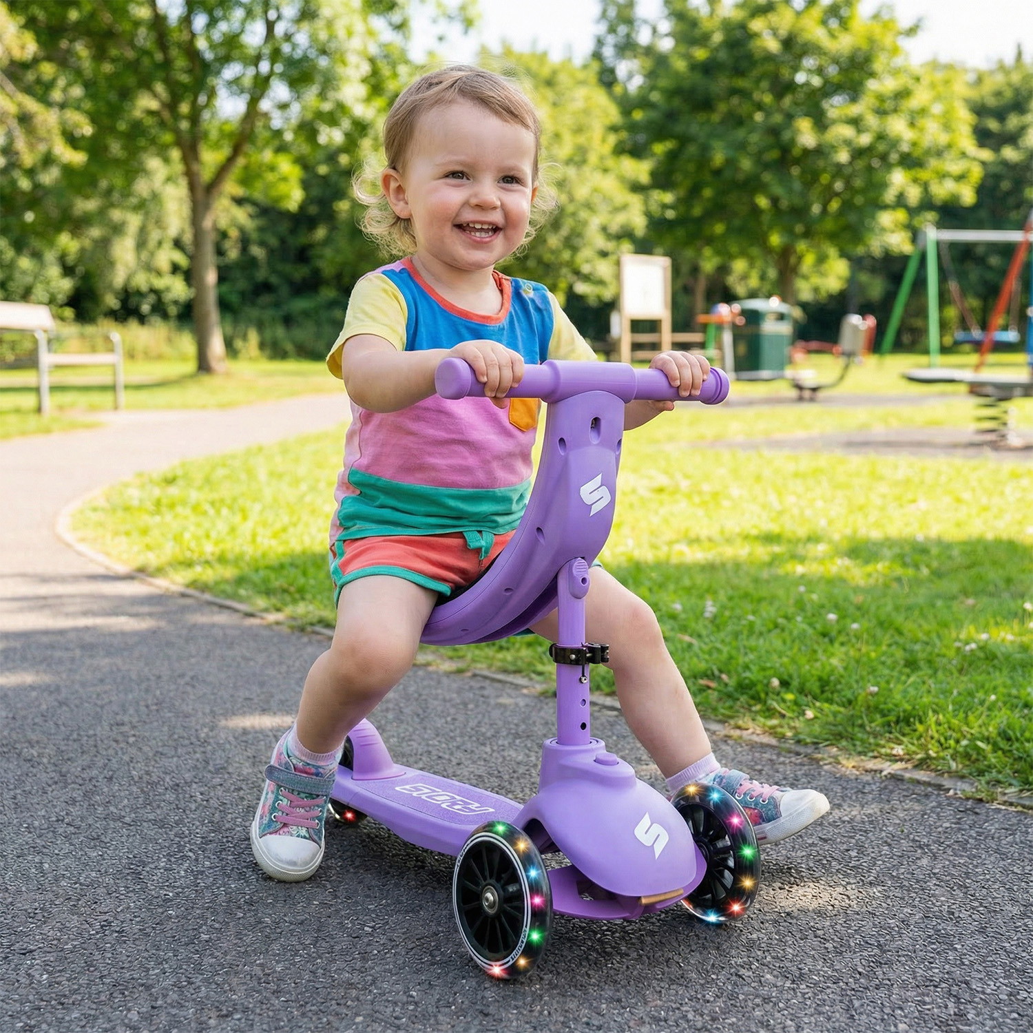 Historia 4EN1 patinete LED para niños de 3 ruedas