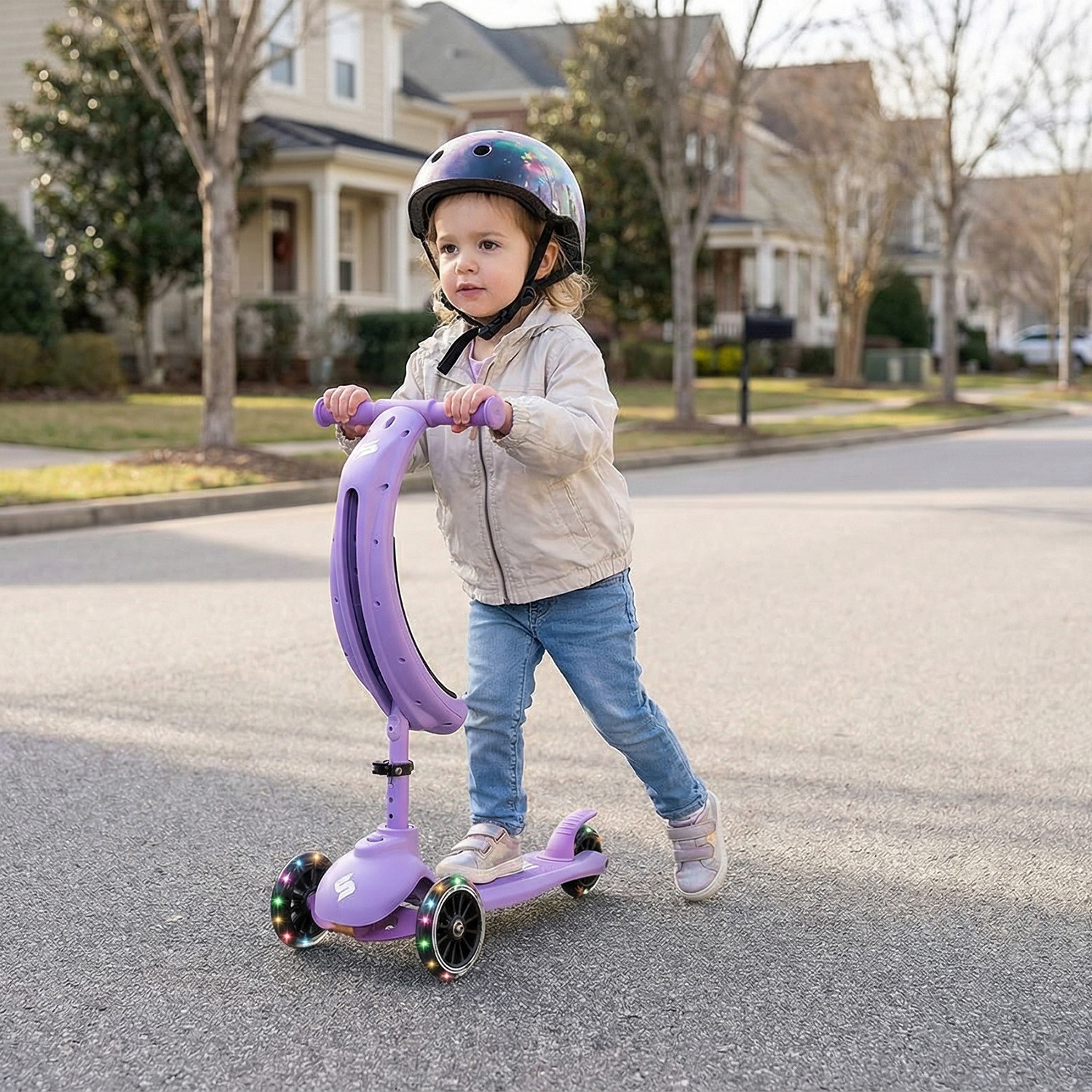 Historia 4EN1 patinete LED para niños de 3 ruedas