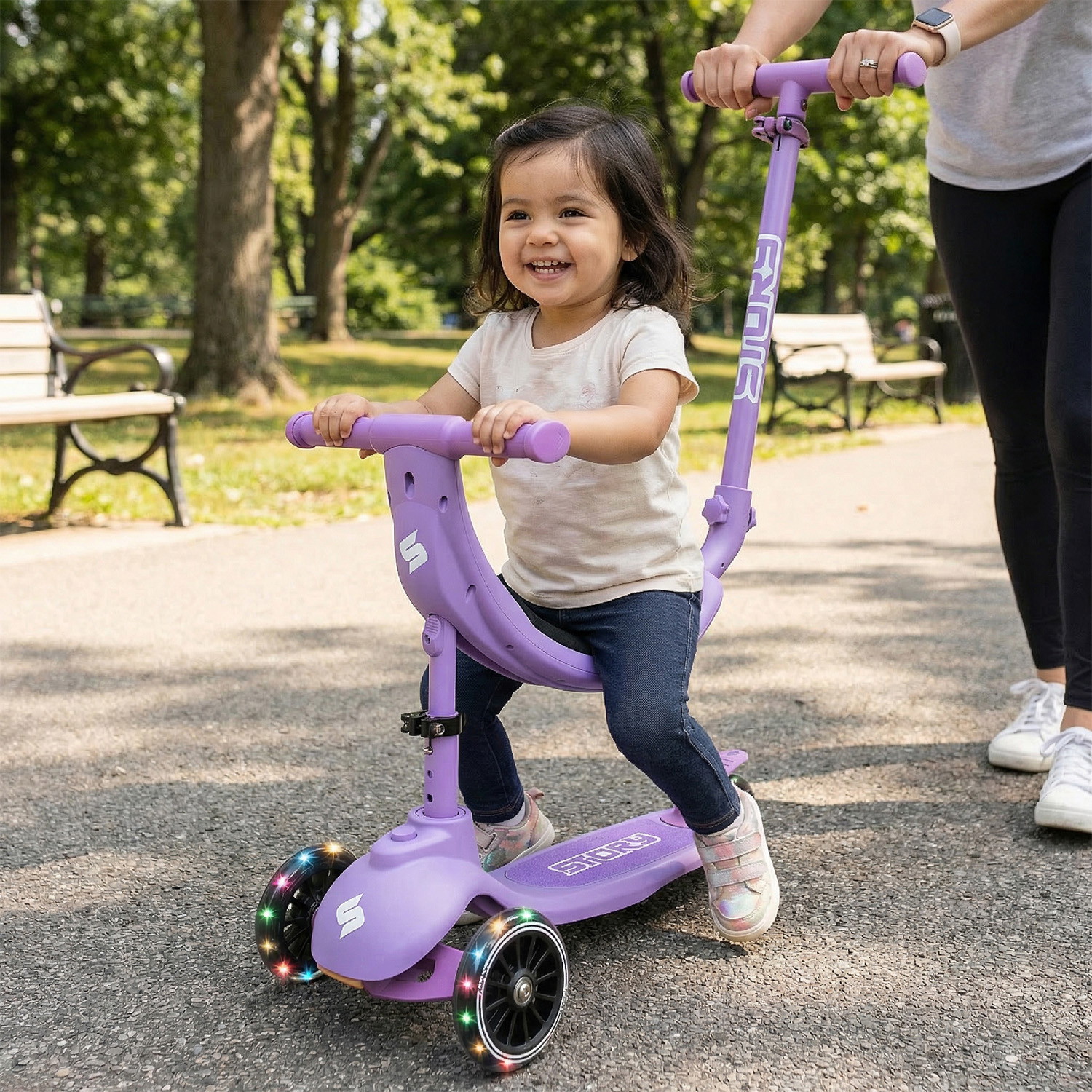 Historia 4EN1 patinete LED para niños de 3 ruedas