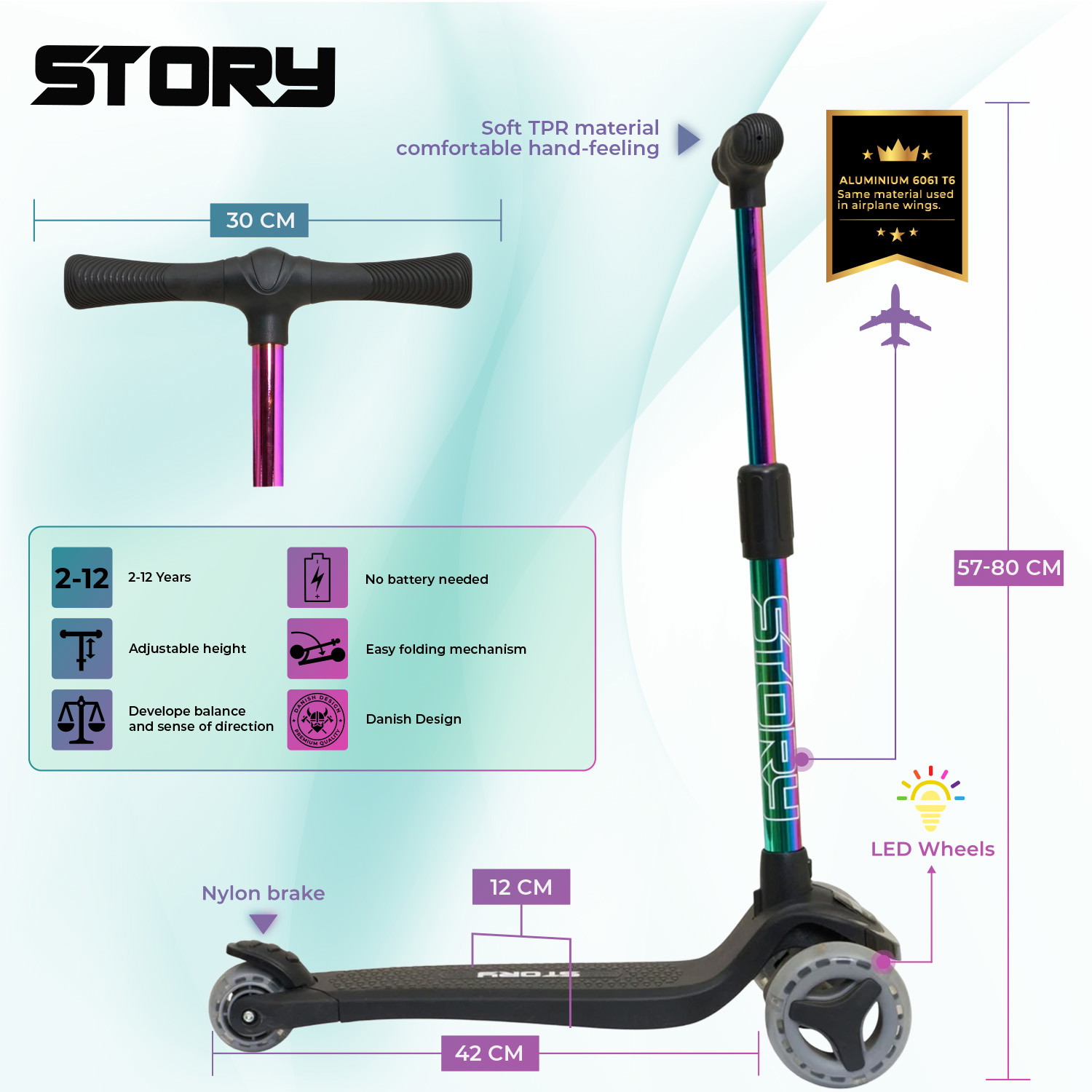 Scooter Story Mini Friends LED deluxe de 3 ruedas para niños