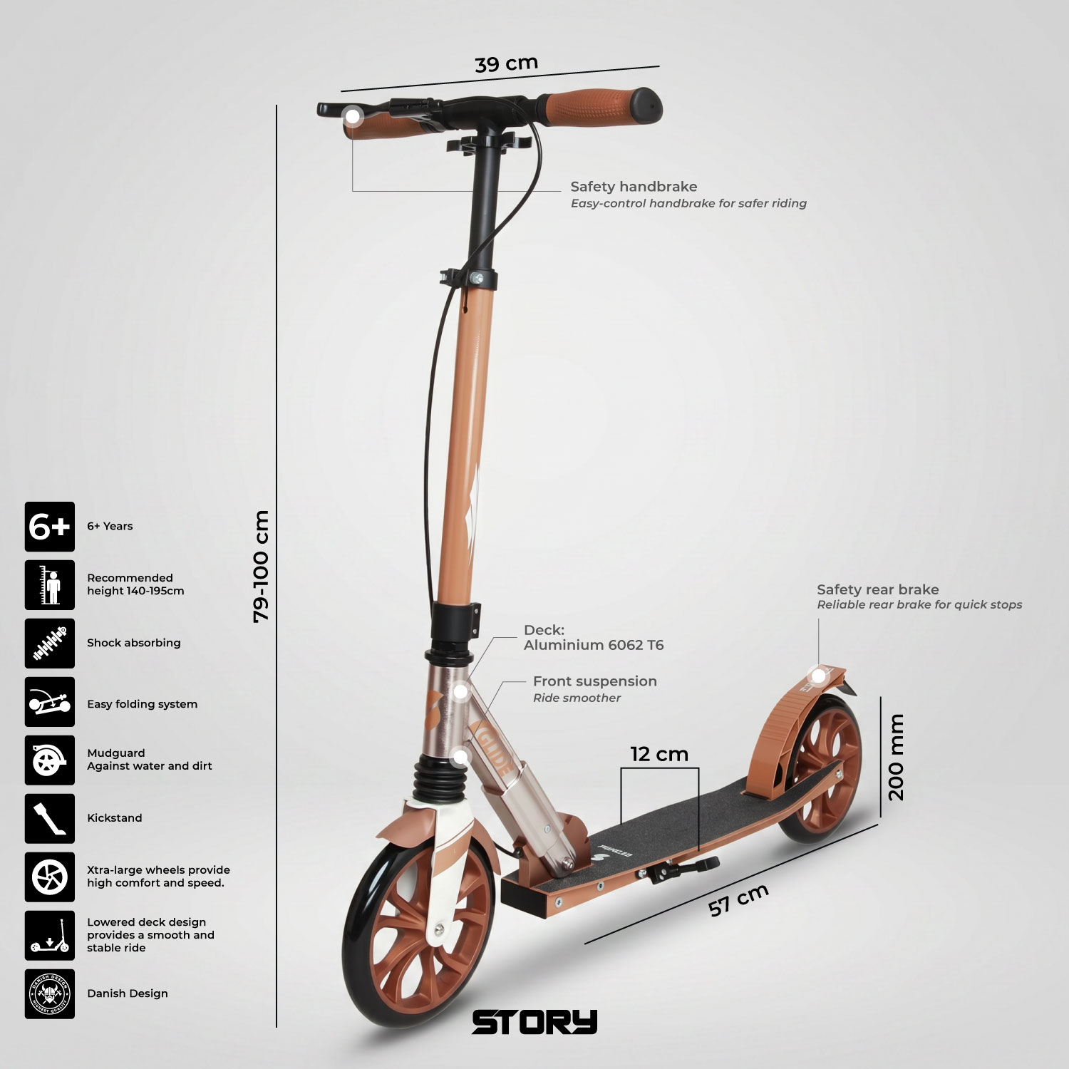 Scooter Commuter Plegable Story GlideX Elite – suspensión y freno de mano