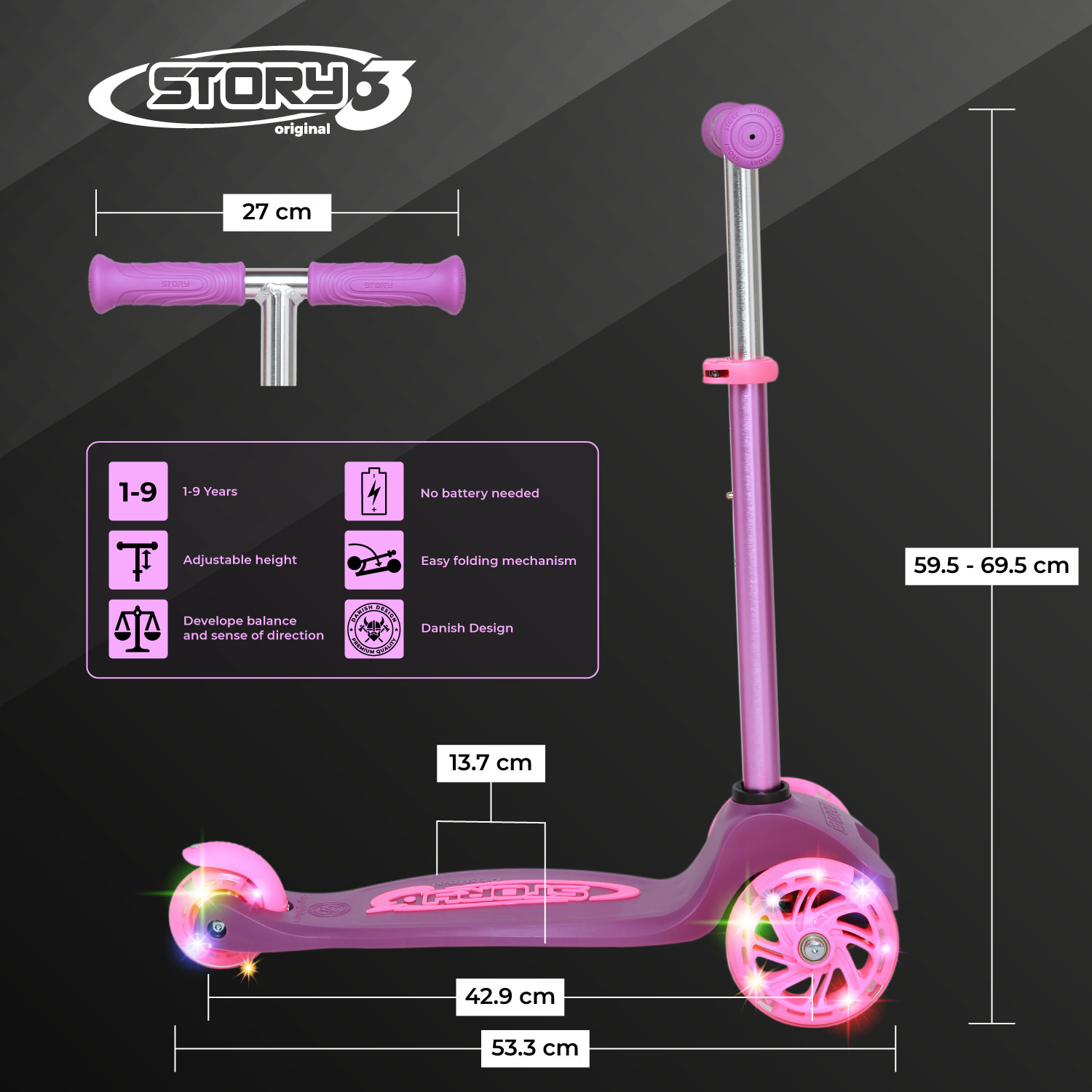 Scooter de niños LED Story MoveLite de 3 ruedas