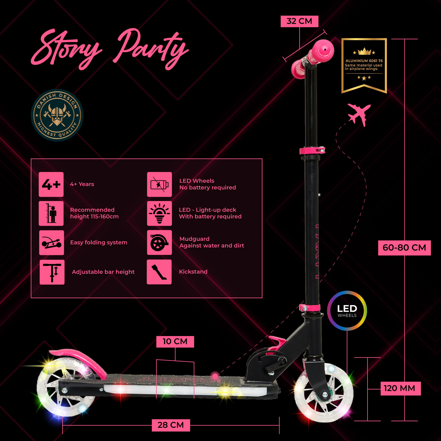 Historia Fiesta Patinete LED Ajustable para Niños