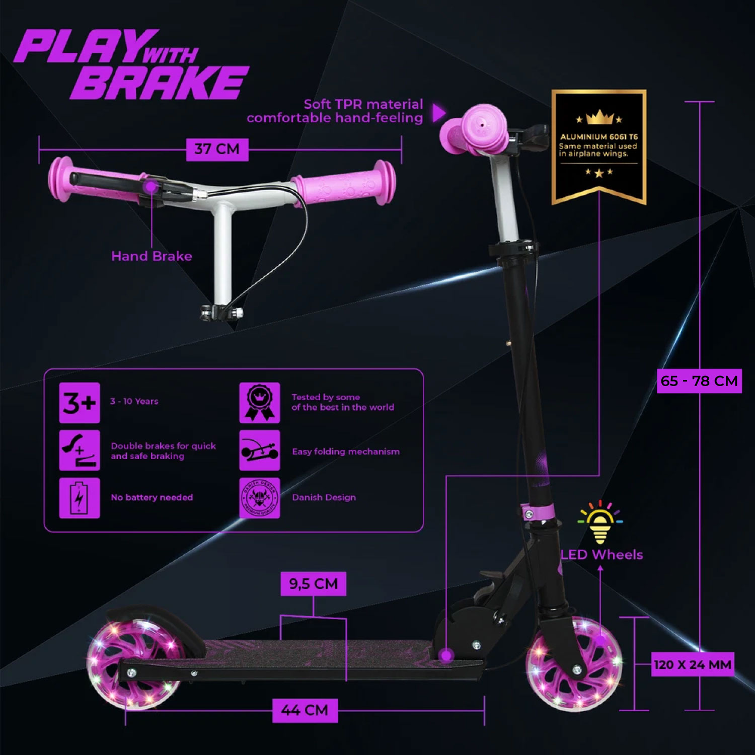 Story Play Patinete Infantil con freno de mano y ruedas LED